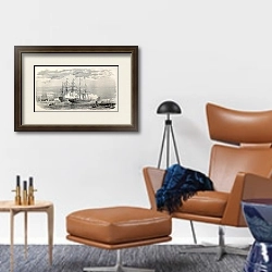 «Imperial yacht Reine Hortense anchorage in Brest. Created by Blanchard, published on L'Illustration,» в интерьере кабинета с кожаным креслом