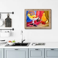 «Натюрморт с вазой, блюдом и фруктами» в интерьере кухни над мойкой