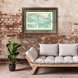 «Карта Кубы и Ямайки» в интерьере гостиной в стиле лофт над диваном