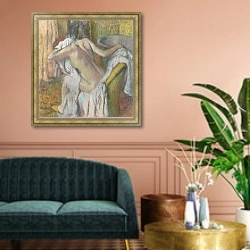 «После купания, вытирающаяся женщина» в интерьере классической гостиной над диваном