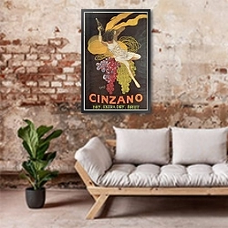 «Poster advertising 'Cinzano', 1920» в интерьере гостиной в стиле лофт над диваном