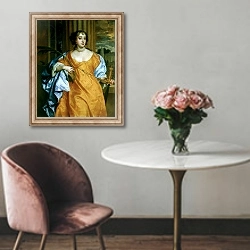 «Barbara Villiers, Duchess of Cleveland as St. Catherine of Alexandria, c.1665-70» в интерьере в классическом стиле над креслом