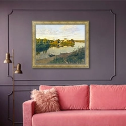 «Вечерний звон» в интерьере гостиной с розовым диваном