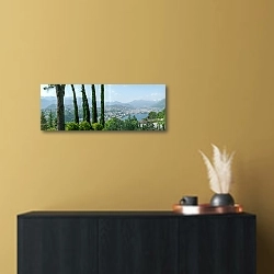 «Швейцария. Вид на озеро Лугано с высокой виллы» в интерьере современной квартиры над комодом
