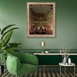 «Banquet in the Redoutensaal, Vienna, 1760» в интерьере гостиной в зеленых тонах