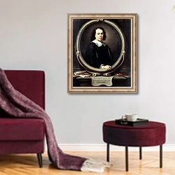 «Self portrait, c.1670-73» в интерьере гостиной в бордовых тонах
