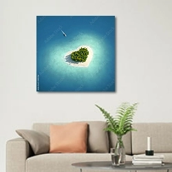 «Райский остров в форме сердца» в интерьере современной светлой гостиной над диваном