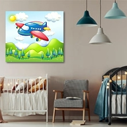 «Аэроплан над холмами и радуга» в интерьере детской комнаты для мальчика