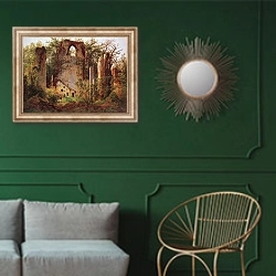 «Без названия 970» в интерьере классической гостиной с зеленой стеной над диваном