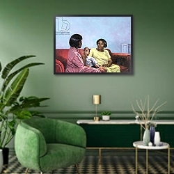 «A Mother's Strength, 2001» в интерьере гостиной в зеленых тонах