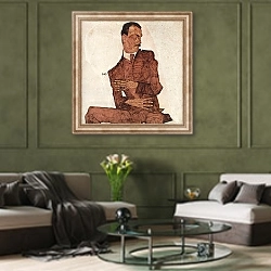 «Портрет Артура Рёслера» в интерьере гостиной в оливковых тонах