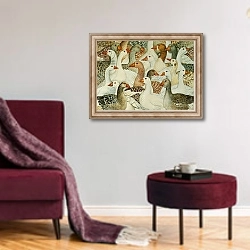 «Patchwork Geese» в интерьере гостиной в бордовых тонах