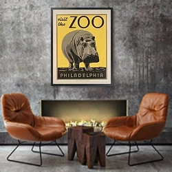 «Visit the zoo; Philadelphia» в интерьере в стиле лофт с бетонной стеной над камином