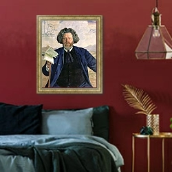 «Portrait of Maximilian Voloshin 1924 1» в интерьере зеленой гостиной над диваном
