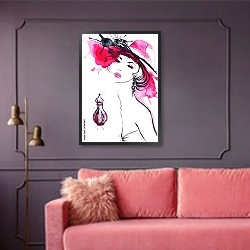 «Духи» в интерьере гостиной с розовым диваном