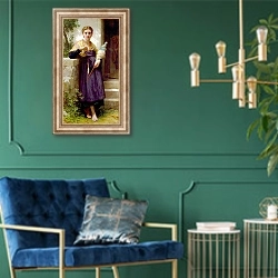 «Пряха» в интерьере в классическом стиле с зеленой стеной
