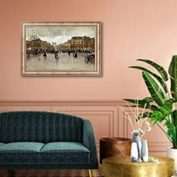 «Rond Point des Champs Elysees, Paris,» в интерьере классической гостиной над диваном