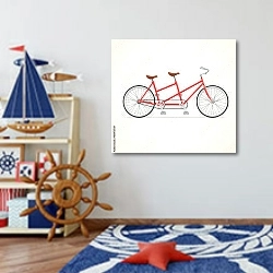 «Винтажный тандемный велосипед» в интерьере детской комнаты для мальчика в морской тематике
