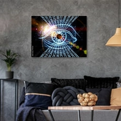 «Глаз 2» в интерьере гостиной в стиле лофт в серых тонах