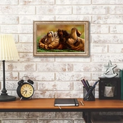 «Лев на траве» в интерьере кабинета в стиле лофт над столом