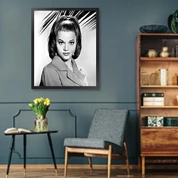 «Fonda, Jane 3» в интерьере гостиной в стиле ретро в серых тонах