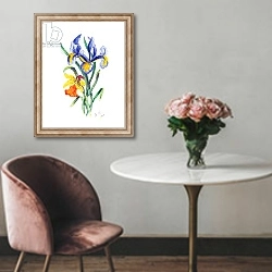«Blue Iris and Daffodil, 2002» в интерьере в классическом стиле над креслом