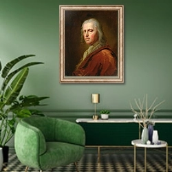 «Portrait of a Man 2» в интерьере гостиной в зеленых тонах