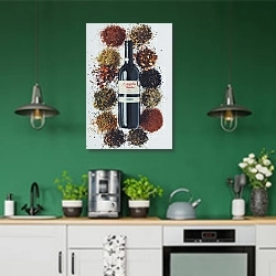 «Вино и пряности» в интерьере кухни с зелеными стенами