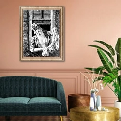 «Woman wringing washing» в интерьере классической гостиной над диваном