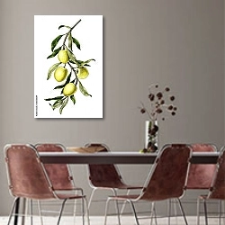 «Оливковая ветвь с 4 оливками» в интерьере столовой с серыми стенами