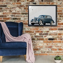 «Packard 120 Touring Sedan '1941» в интерьере в стиле лофт с кирпичной стеной и синим креслом