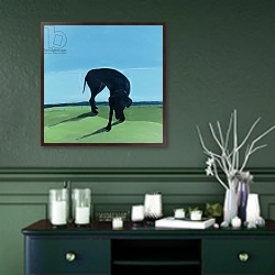 «Joe's Black Dog, 1996» в интерьере прихожей в зеленых тонах над комодом