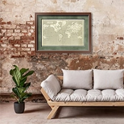 «Карта мира, 1807г. 1» в интерьере гостиной в стиле лофт над диваном
