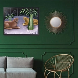 «Face to Face» в интерьере классической гостиной с зеленой стеной над диваном
