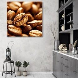 «Кофейные зерна, макро » в интерьере современной кухни в серых тонах
