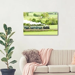 «Узкоколейная железная дорога, Уэльс, Великобритания» в интерьере современной светлой гостиной над диваном
