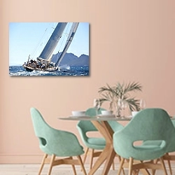 «Яхта в океане в солнечный день №4» в интерьере современной столовой в пастельных тонах