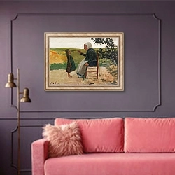 «Dreebeen mit Mädchen» в интерьере гостиной с розовым диваном