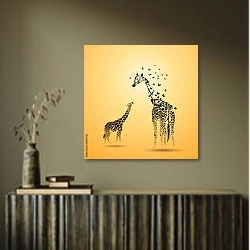 «Жираф из бабочек с детенышем» в интерьере в этническом стиле в коричневых цветах