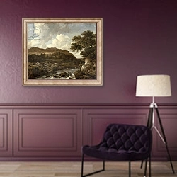 «Mountainous Wooded Landscape with a Torrent» в интерьере в классическом стиле в фиолетовых тонах