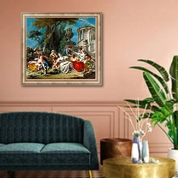 «The Bird Catchers, 1748» в интерьере классической гостиной над диваном