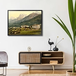 «Швейцария. Город Вульпера, живописный вид» в интерьере комнаты в стиле ретро над тумбой