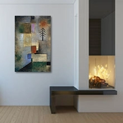 «Small Picture of Fir Trees» в интерьере в стиле минимализм у камина