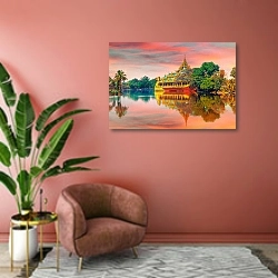«Янгон, Мьянма (Бирма)» в интерьере современной гостиной в розовых тонах
