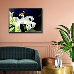 «White lily, 1999» в интерьере классической гостиной над диваном