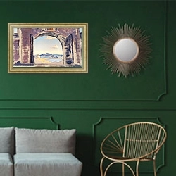 «И мы открываем врата(вариант).1924» в интерьере классической гостиной с зеленой стеной над диваном