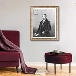 «Portrait of Baron Alexander von Humboldt» в интерьере гостиной в бордовых тонах