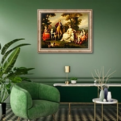 «Ferdinand IV King of Naples, and his Family» в интерьере гостиной в зеленых тонах