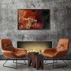 «Абстрактная картина #24» в интерьере в стиле лофт с бетонной стеной над камином