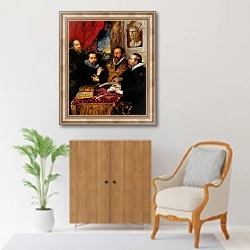 «Четыре философа, слева направо: Рубенс, его брат Филипп, ученый Липсиус и его ученик Ян ван дер Ваув» в интерьере в классическом стиле над комодом